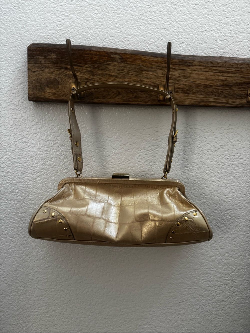 Franco Sarto Y2K Metallic Gold Croc Embossed Shoulder Bag Purse